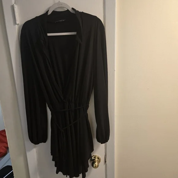 Elegant Black Wrap Dress Long Sleeves Size 3XL - Picture 2 of 12